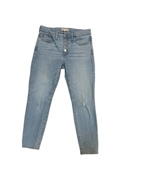 Madewell High Rise Skinny Jeans 29 Light Wash Button Fly Distressed